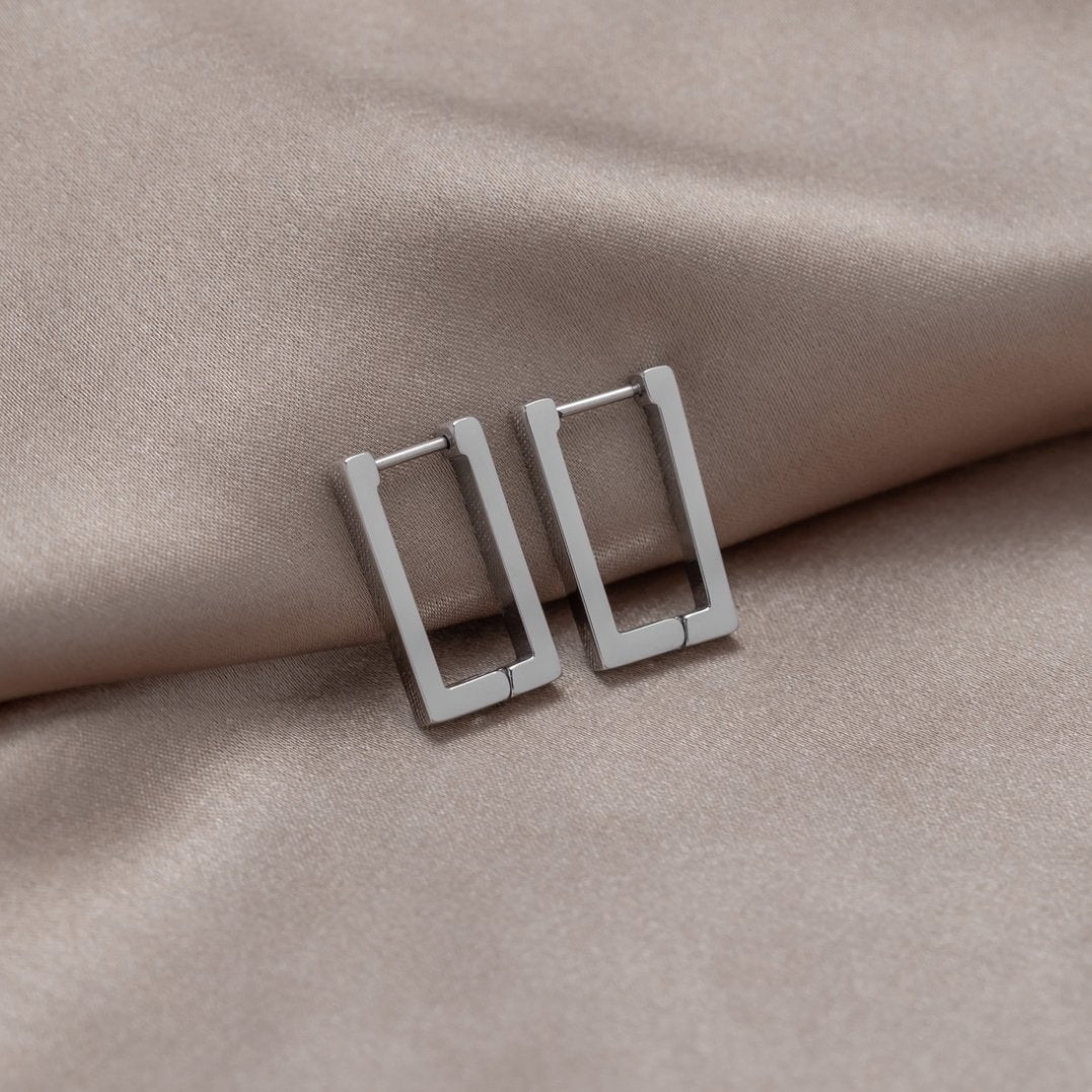 Angular Silver-Tone Rectangular Earrings