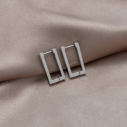 Angular Silver-Tone Rectangular Earrings