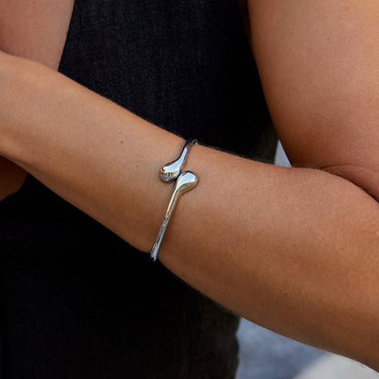 Slim Teardrop Pear-Shaped Silver-Tone Bangle