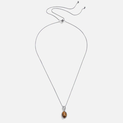 Warm Brown Stone Long Silver-Tone Necklace