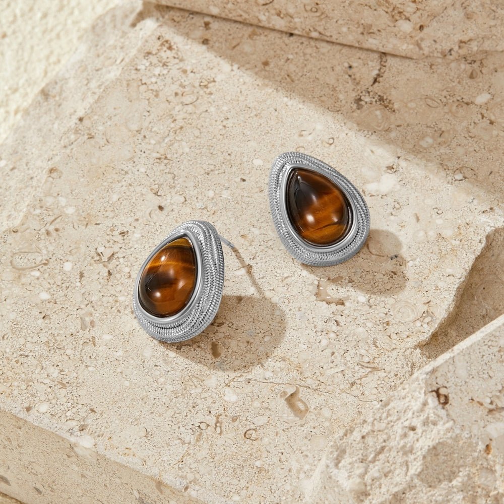 Silver-Tone Teardrop Earrings in Amber Brown