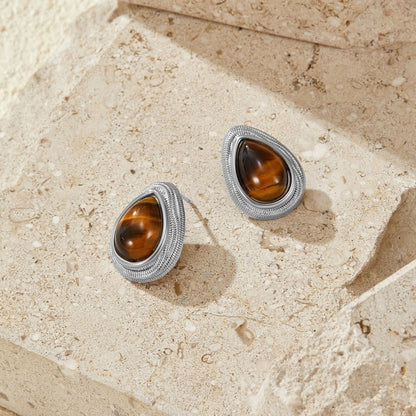 Silver-Tone Teardrop Earrings in Amber Brown