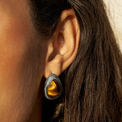 Silver-Tone Teardrop Earrings in Amber Brown