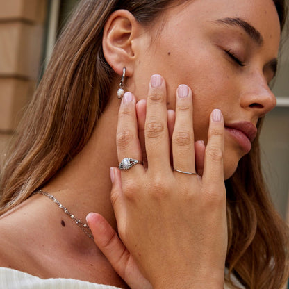 Pearl-Set Silver-Tone Antique Style Ring