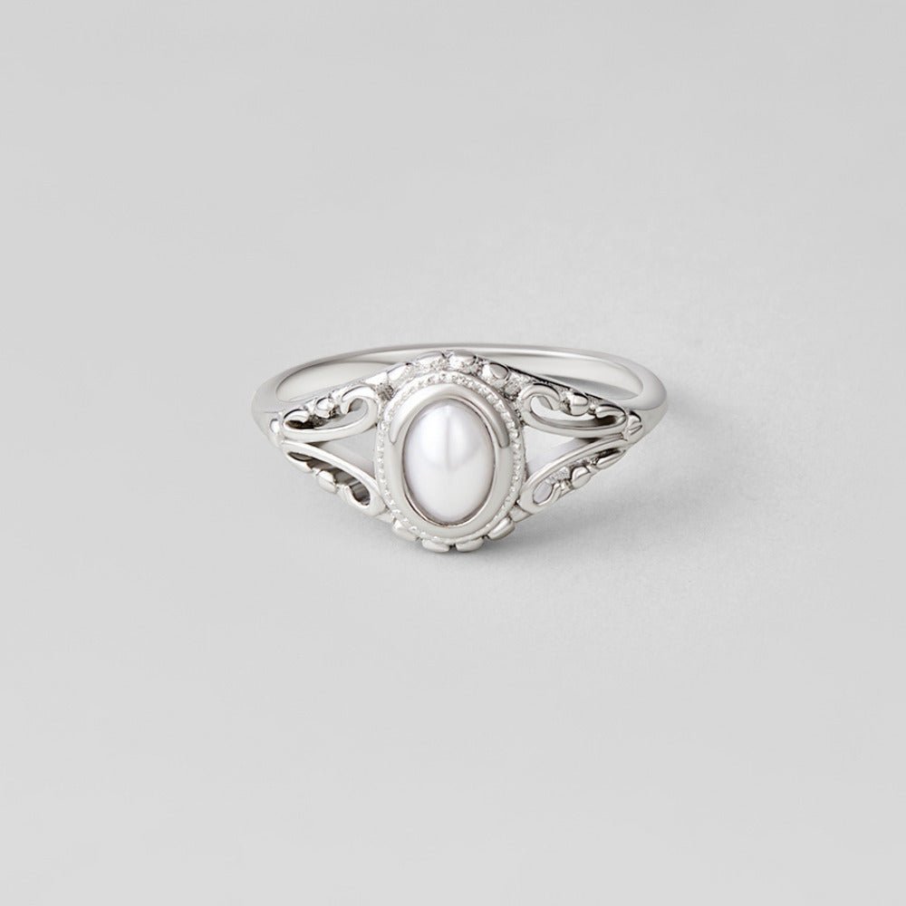 Pearl-Set Silver-Tone Antique Style Ring