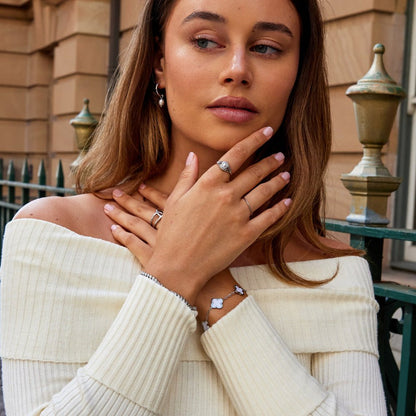 Pearl-Set Silver-Tone Antique Style Ring