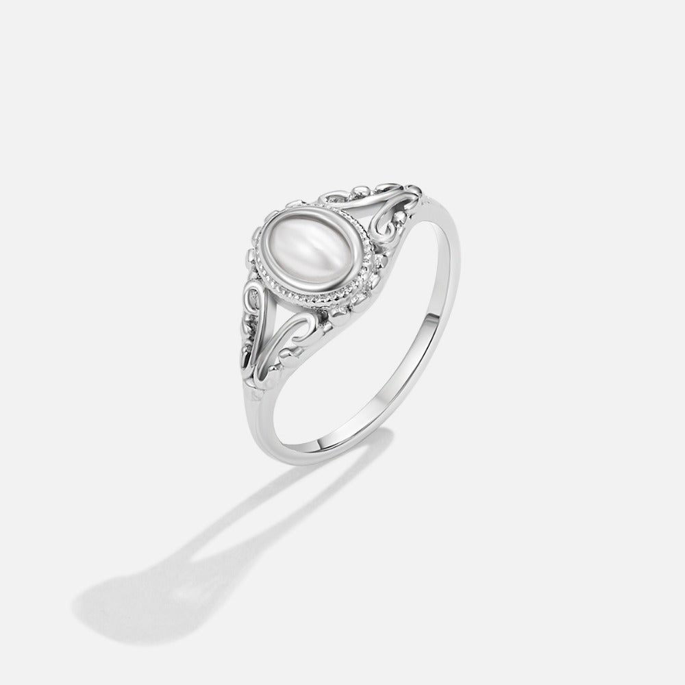 Pearl-Set Silver-Tone Antique Style Ring