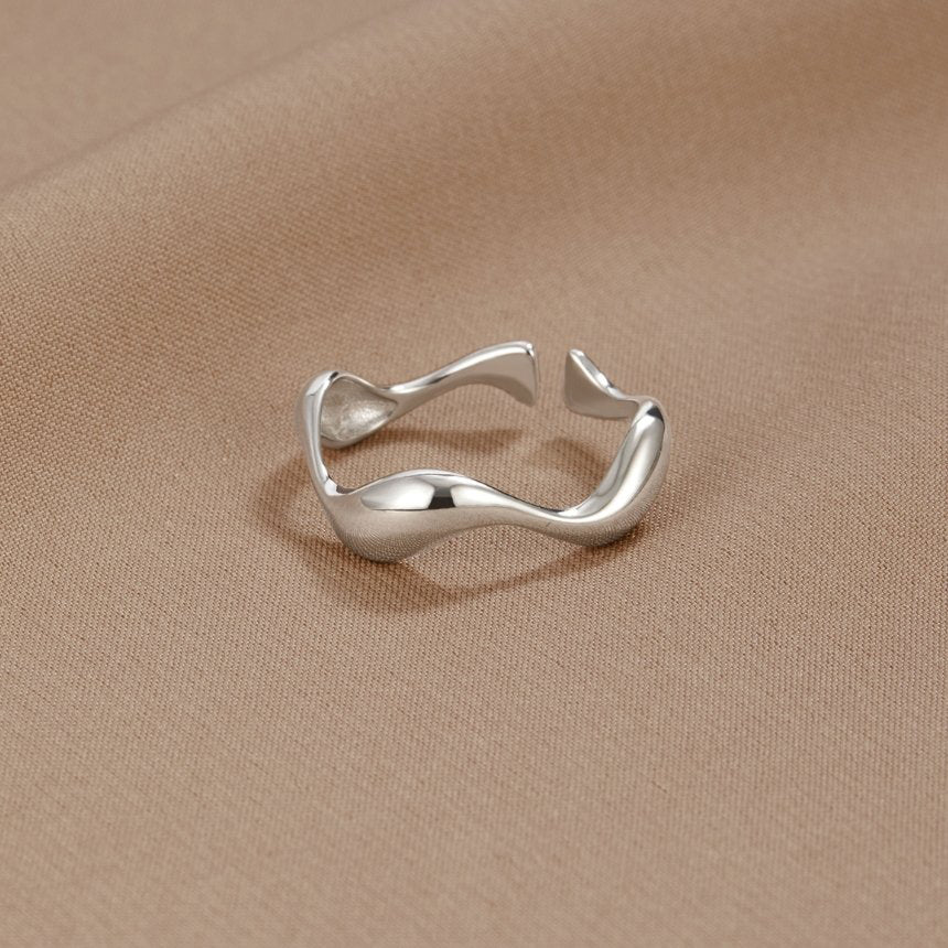 Gentle Single Wave Silver-Tone Band Ring