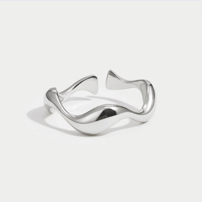 Gentle Single Wave Silver-Tone Band Ring