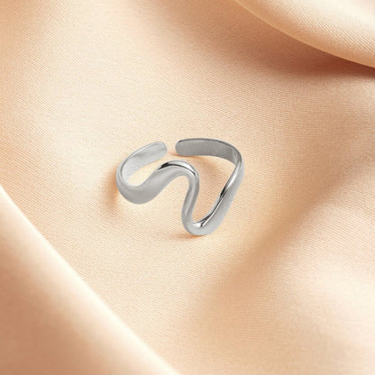 Riverbend Silver-Tone Curved Wave Band Ring