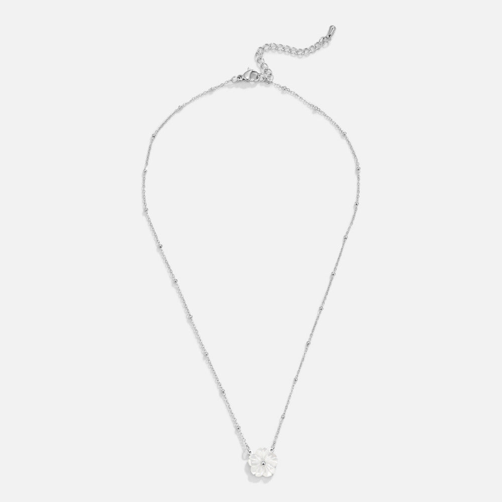White Blossom Charm on a Silver-Tone Chain Necklace