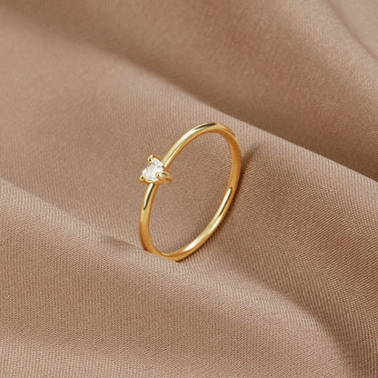 Small Crystal Heart Slender Everyday Band Ring