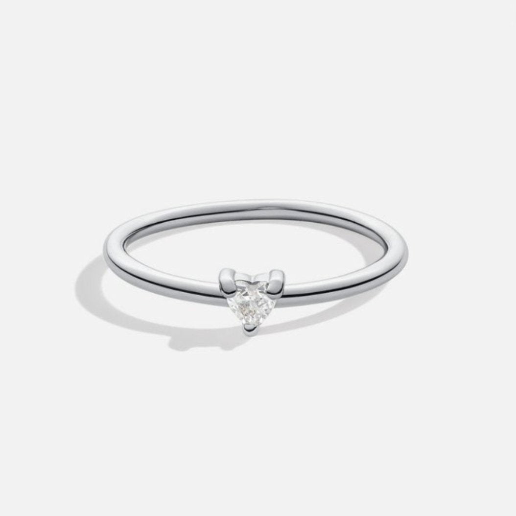 Tiny Crystal Set Heart Fine Band Ring