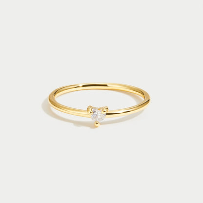Small Crystal Heart Slender Everyday Band Ring