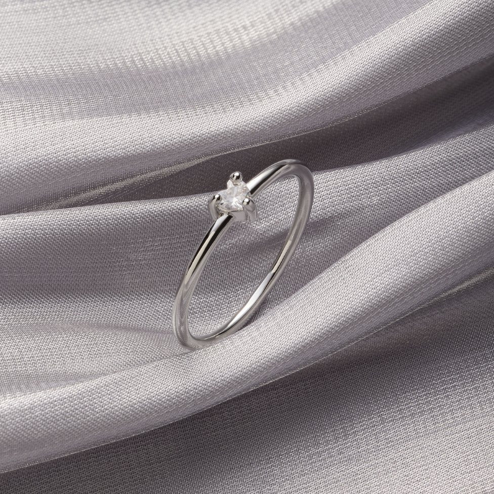 Tiny Crystal Set Heart Fine Band Ring
