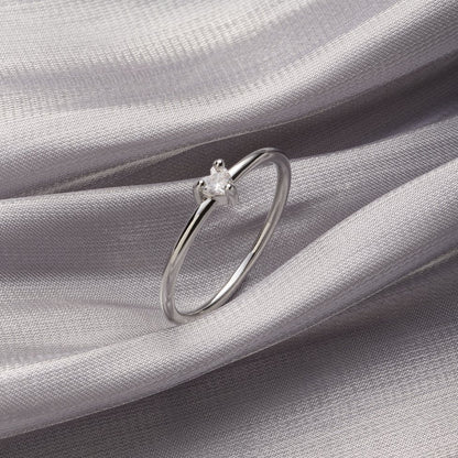Tiny Crystal Set Heart Fine Band Ring