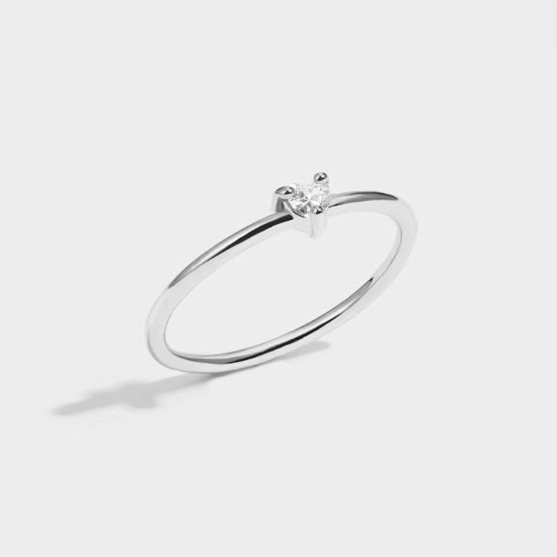 Tiny Crystal Set Heart Fine Band Ring