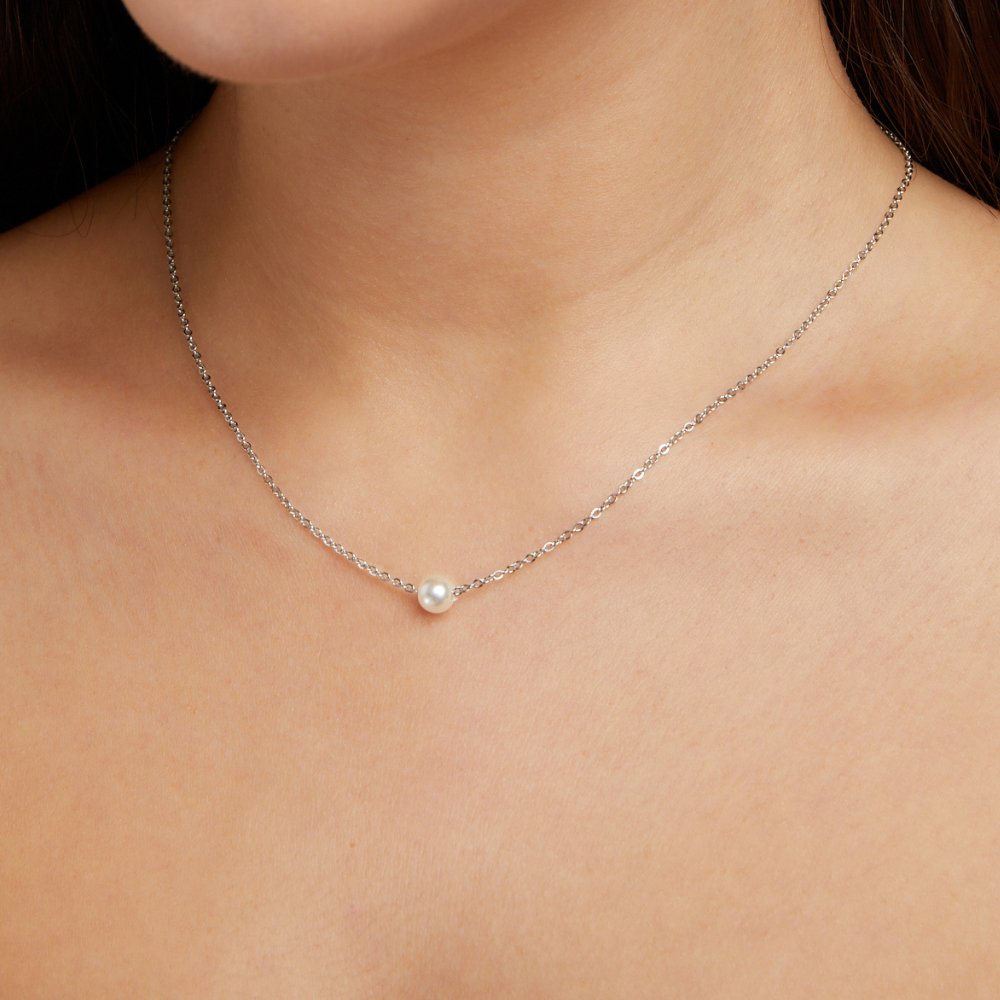 Single Pearl Drop Silver-Tone Chain Necklace
