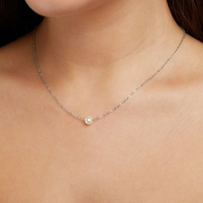 Single Pearl Drop Silver-Tone Chain Necklace