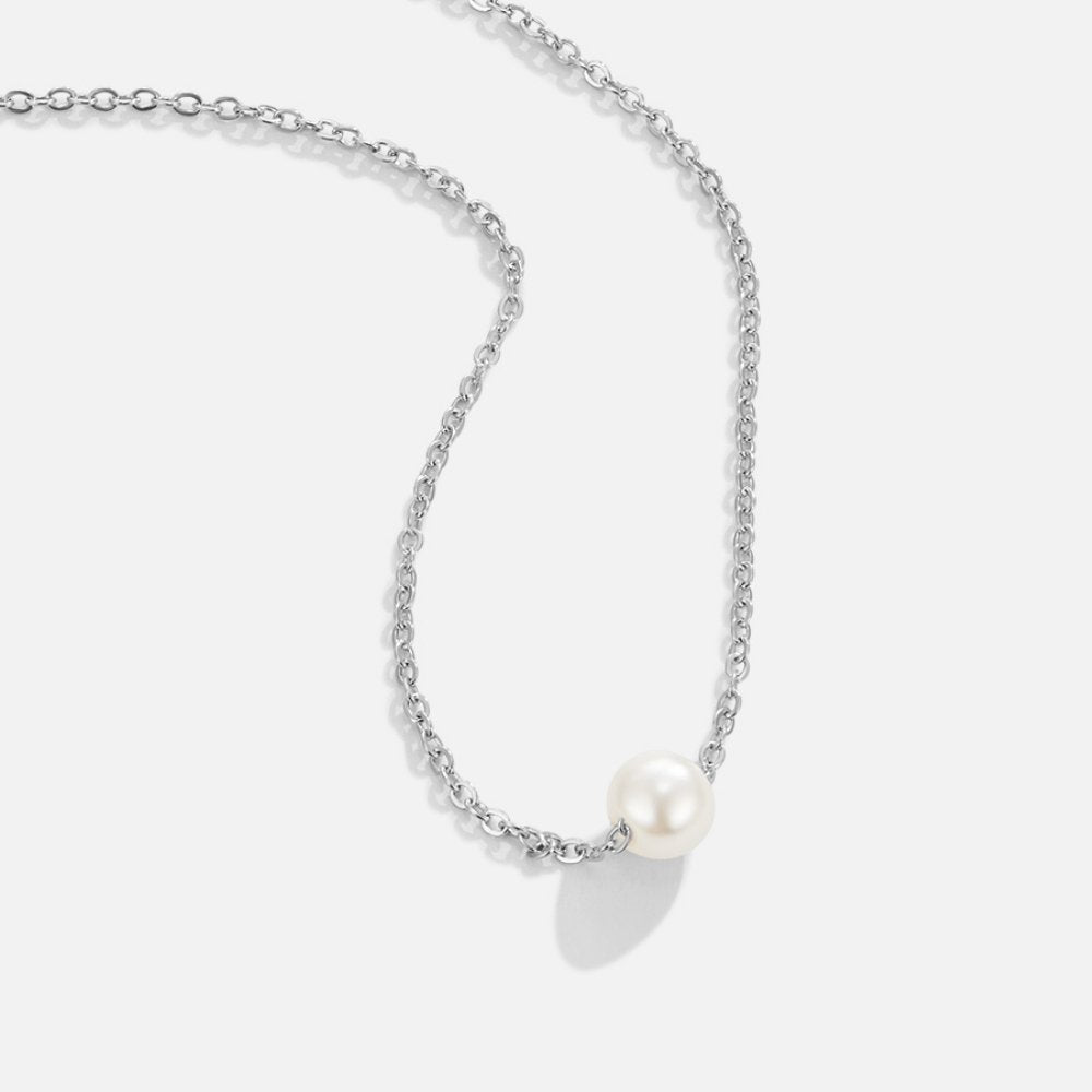 Single Pearl Drop Silver-Tone Chain Necklace
