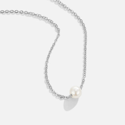 Single Pearl Drop Silver-Tone Chain Necklace