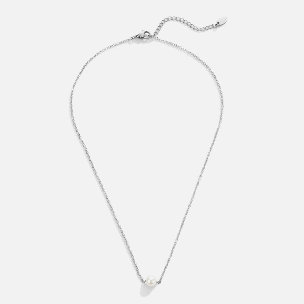 Single Pearl Drop Silver-Tone Chain Necklace