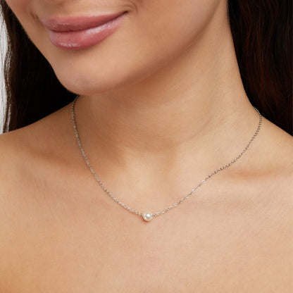 Single Pearl Drop Silver-Tone Chain Necklace