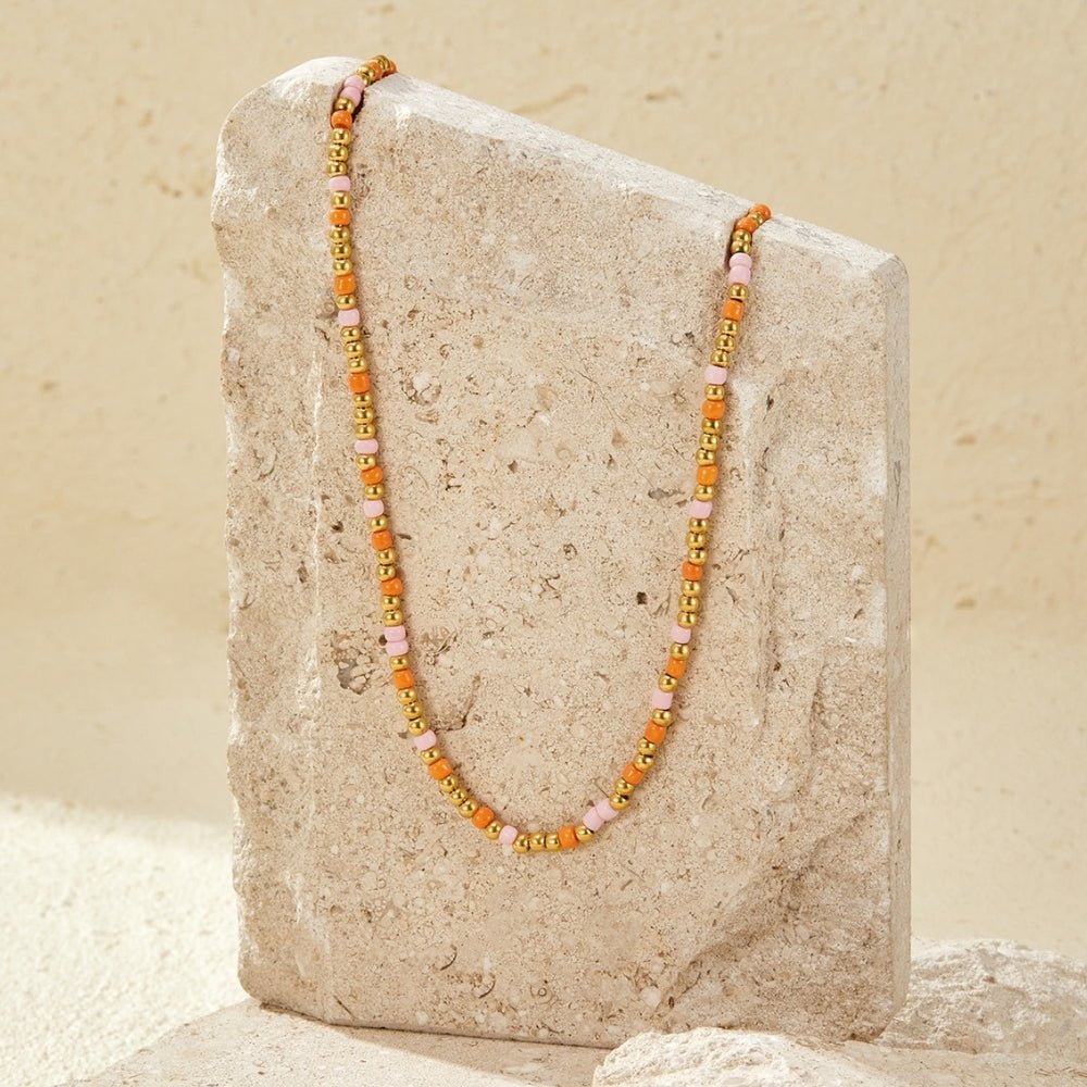 Warm Sunset Toned Beaded Strand Necklace