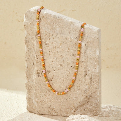 Warm Sunset Toned Beaded Strand Necklace