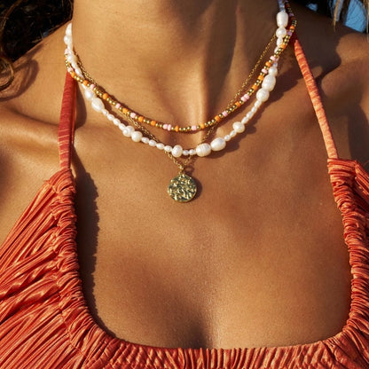 Warm Sunset Toned Beaded Strand Necklace