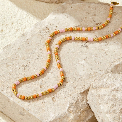 Warm Sunset Toned Beaded Strand Necklace