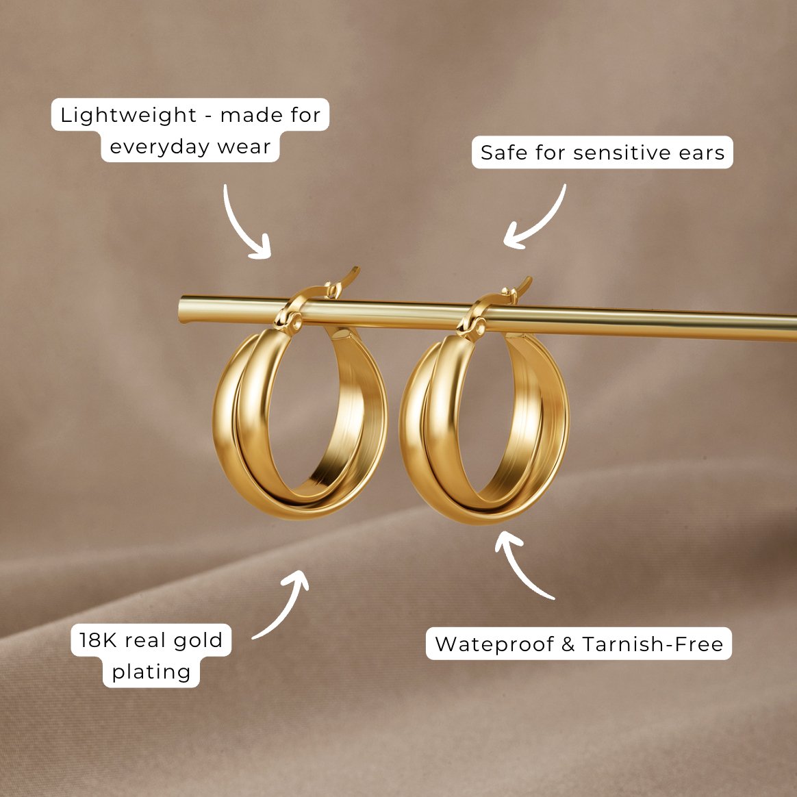 Talia Smooth Warm Gold-Tone Hoop Earrings