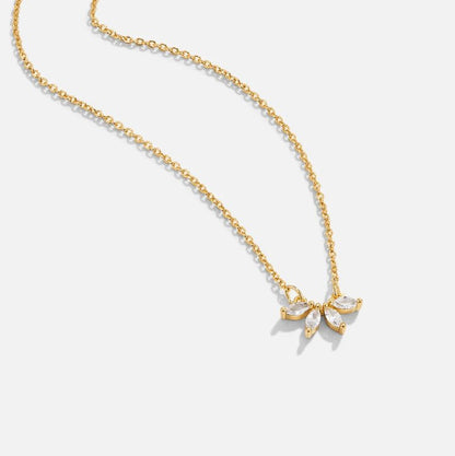 Crystal-Set Leaf Pendant on Silver-Tone Chain