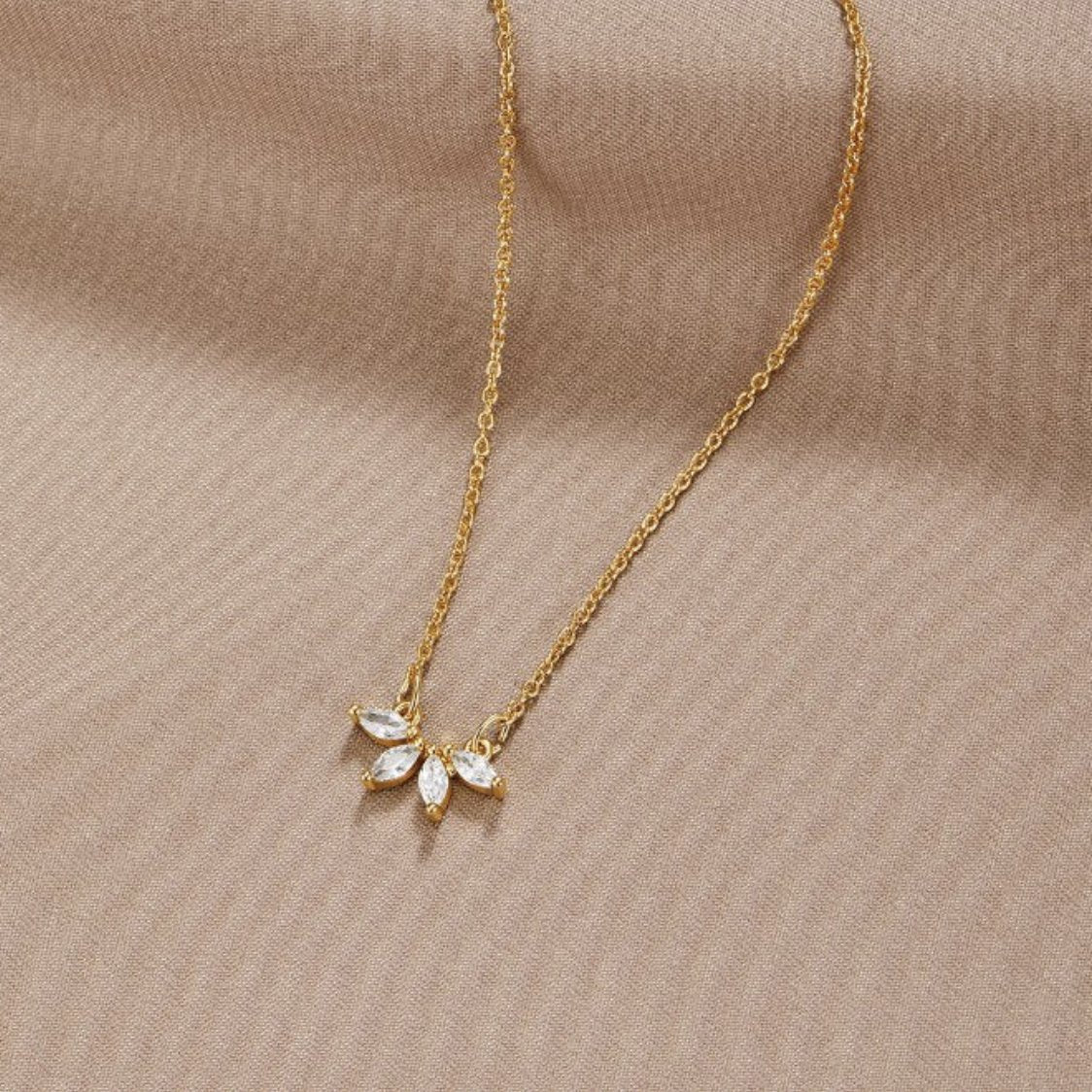 Crystal-Set Leaf Pendant on Silver-Tone Chain