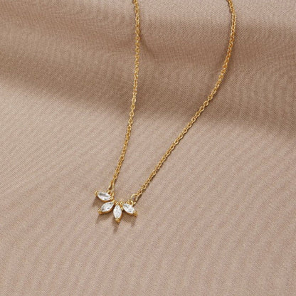 Crystal-Set Leaf Pendant on Silver-Tone Chain