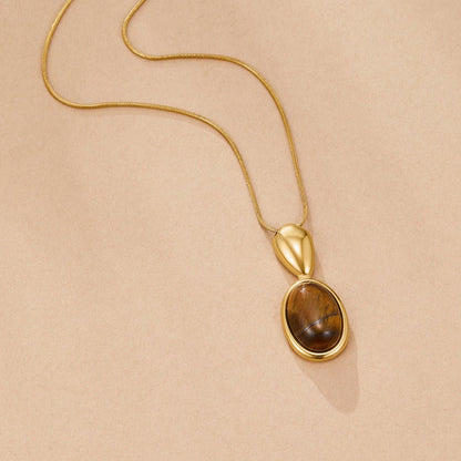 Long Necklace of Warm Banded Brown Stones