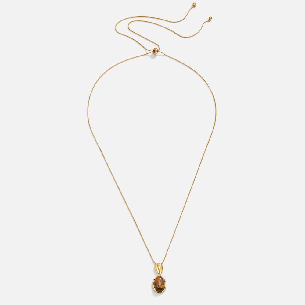 Long Necklace of Warm Banded Brown Stones