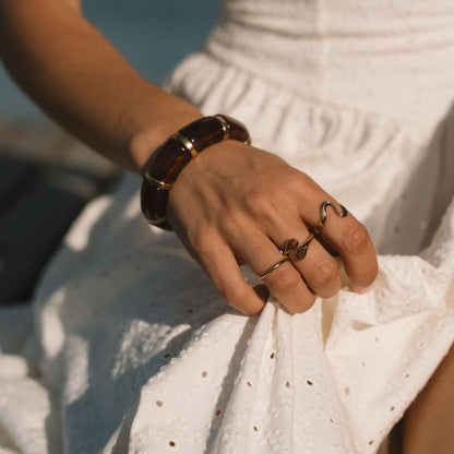 Amber Tiger Eye Stone Adjustable Wrap Ring