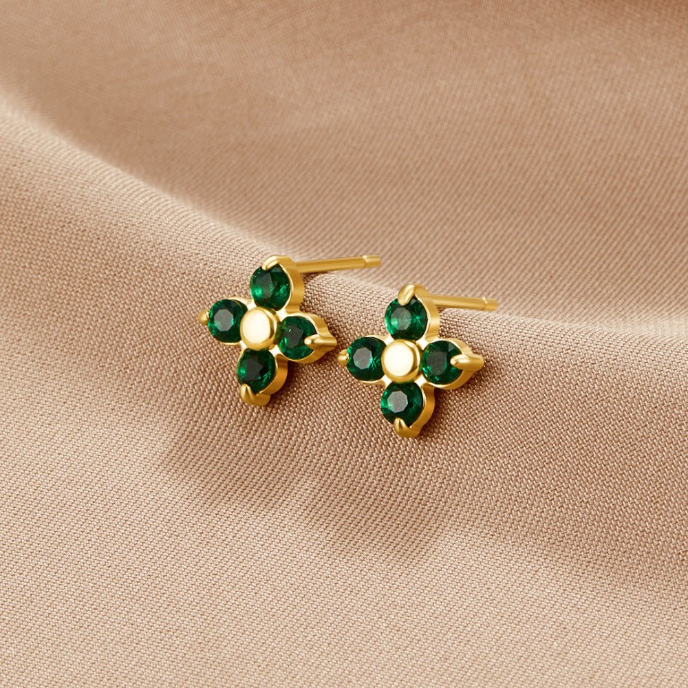 Little Emerald Green Petal Stud Earrings