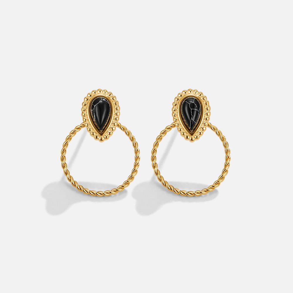 Tori Smooth Black Stone-Effect Drop Earrings