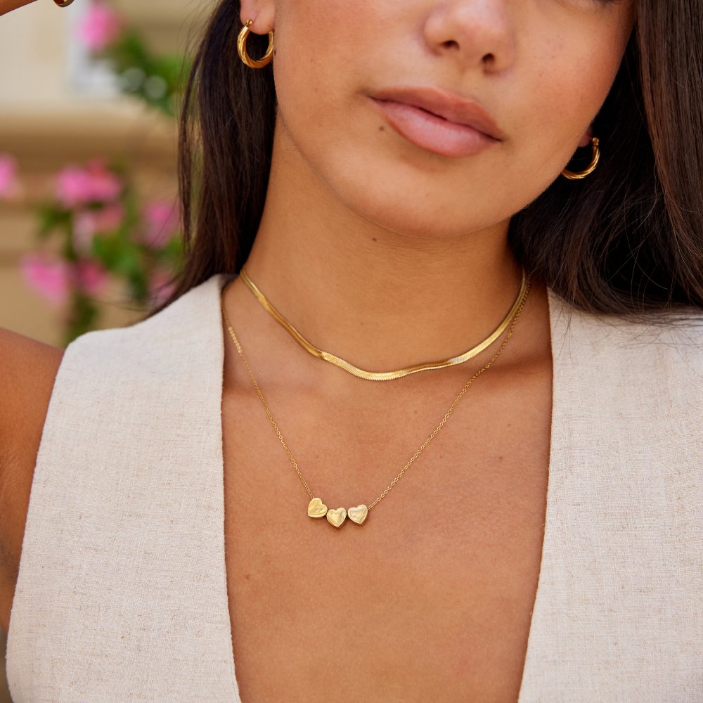 Trio of Small Hearts Charm Pendant Necklace