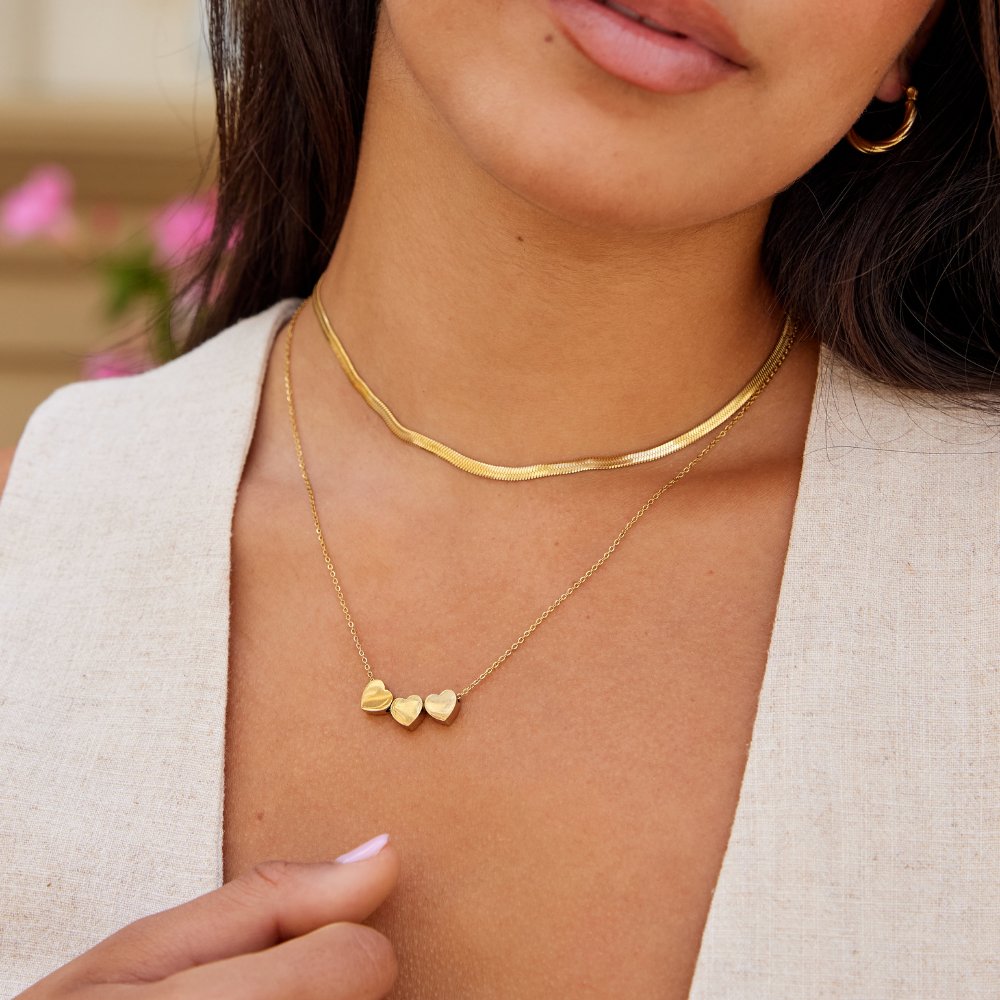 Trio of Small Hearts Charm Pendant Necklace