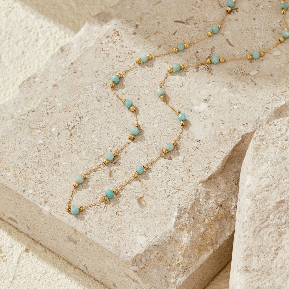 Sea Blue Bead Strand Chain Necklace