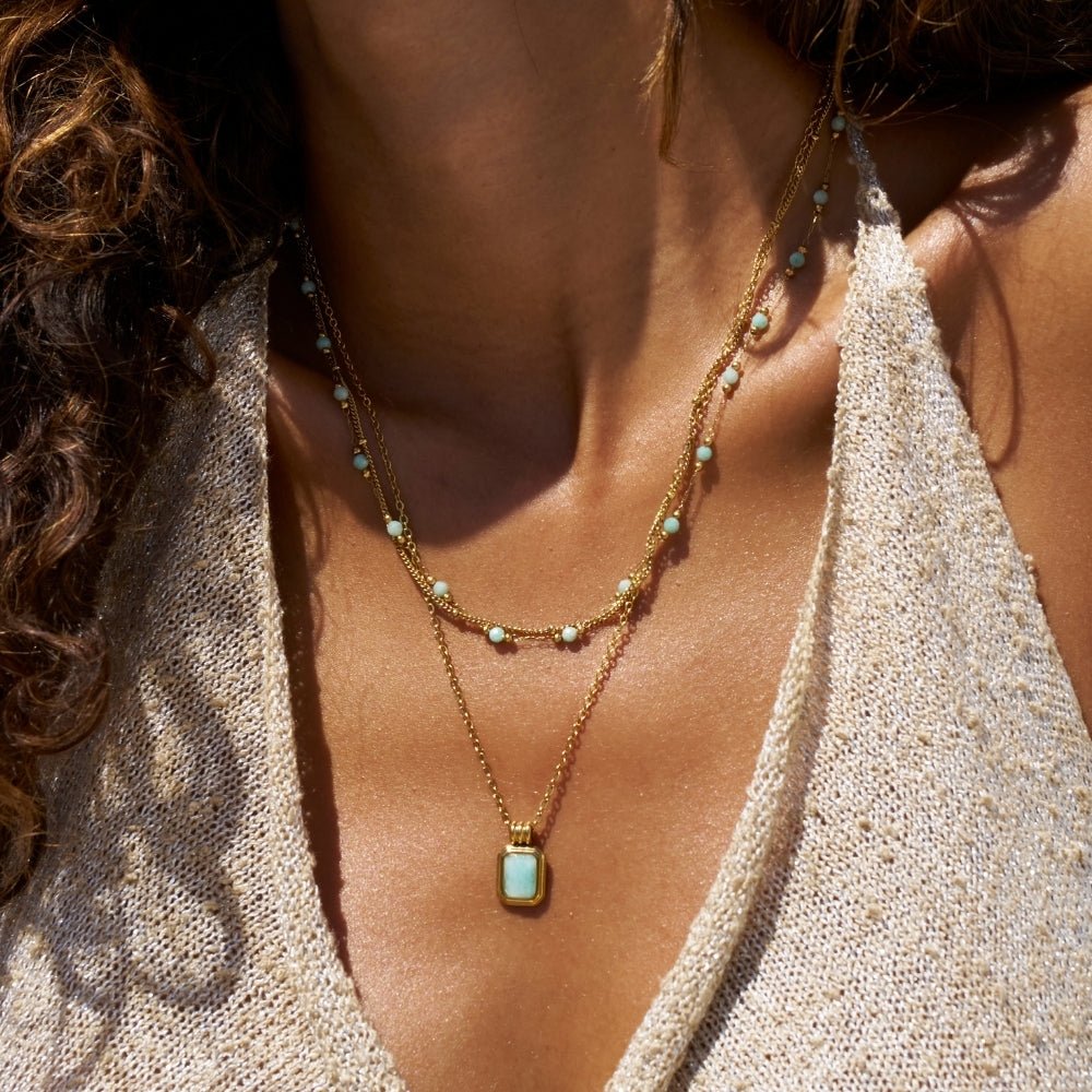 Sea Blue Bead Strand Chain Necklace