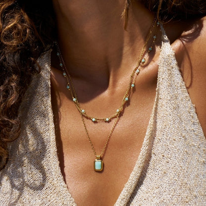 Sea Blue Bead Strand Chain Necklace