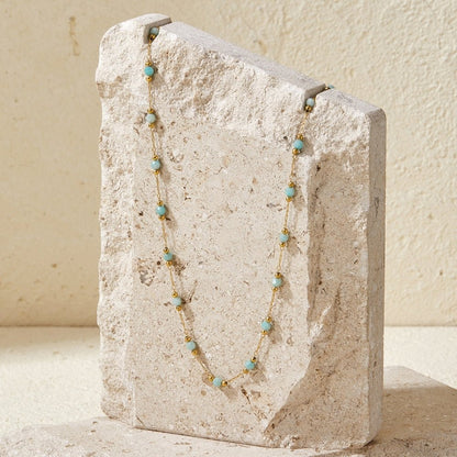 Sea Blue Bead Strand Chain Necklace