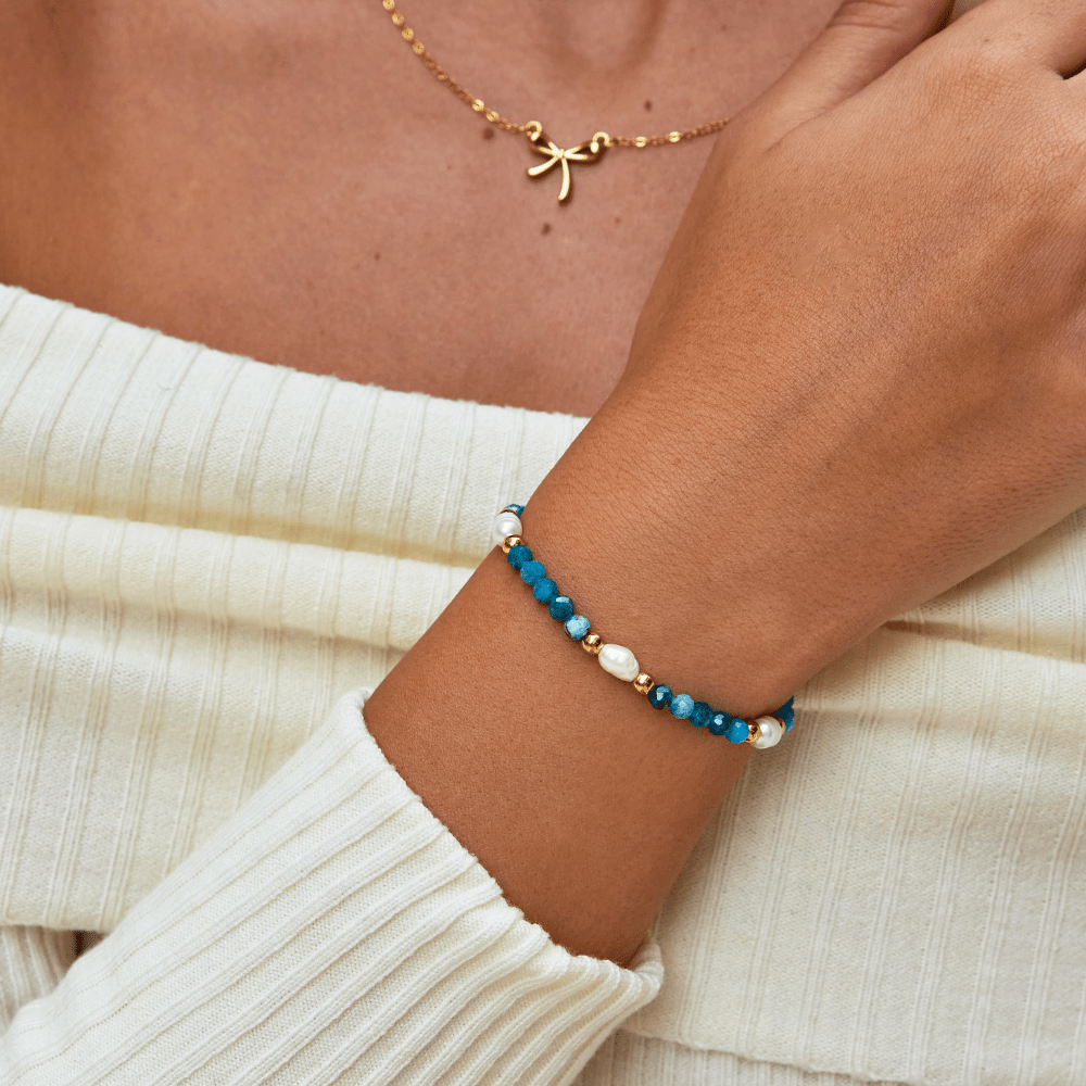 Coastal Turquoise Blue and Pearl Bead Bracelet