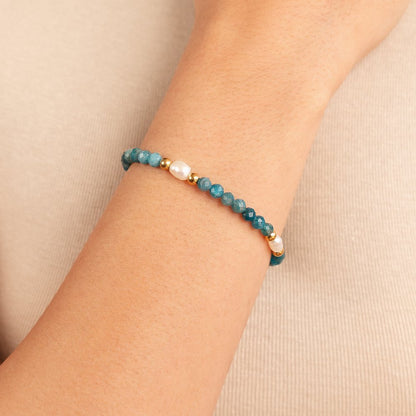 Coastal Turquoise Blue and Pearl Bead Bracelet