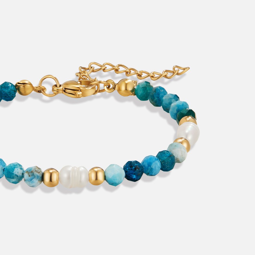 Coastal Turquoise Blue and Pearl Bead Bracelet