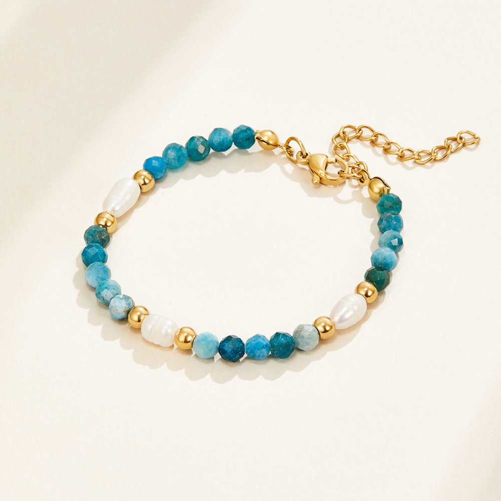 Coastal Turquoise Blue and Pearl Bead Bracelet